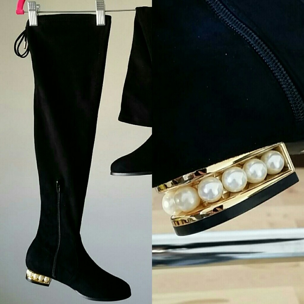Black Suede Knee High Boots 6.5